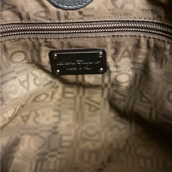 Authentic Salvatore Ferragamo Black Patent Leather Celtico Satchel